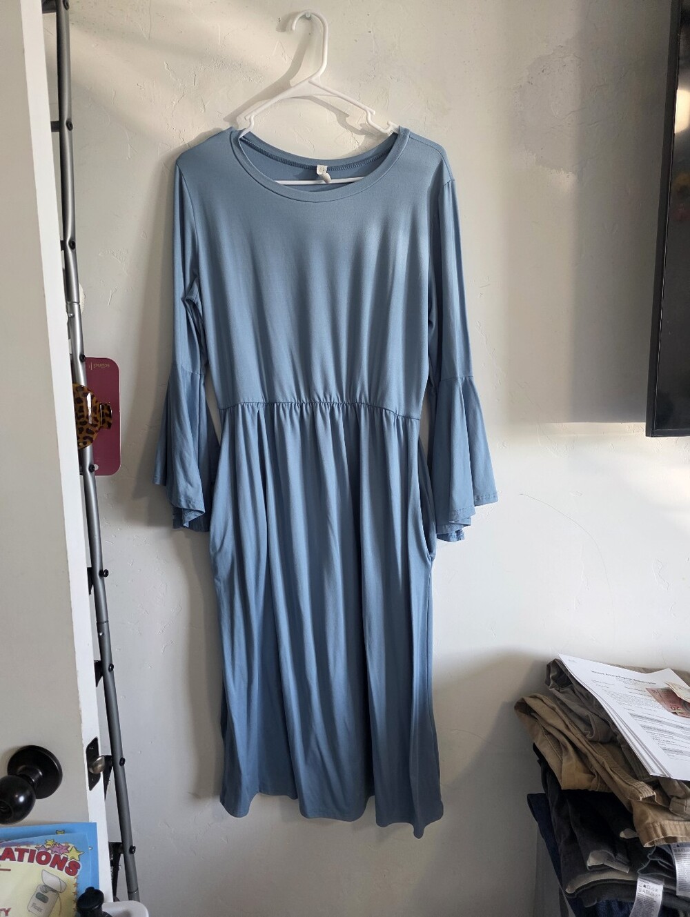 Flamingo Urban Dusty Blue Long Sleeve Midi Dress